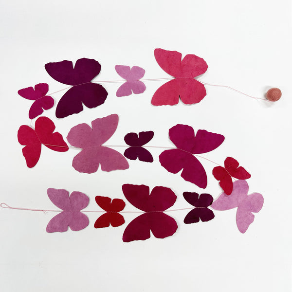 Paper Garland | Handmade Nepalese Lokta Paper | Butterfly | Unprinted | Pink | Kami