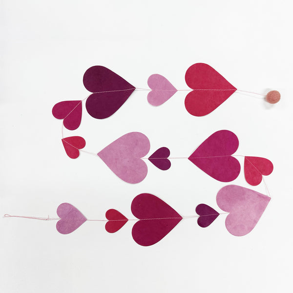 Paper Garland | Handmade Nepalese Lokta Paper |  Heart | Unprinted | Pink | Kami