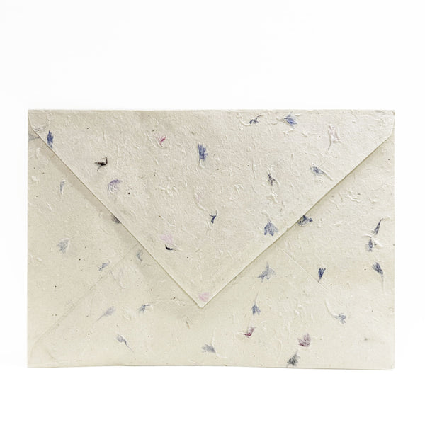 Envelope | Single | Nepalese Handmade Envelope | Lokta Pressed Petals | Cornflower | 2 SIZE OPTIONS AVAILABLE