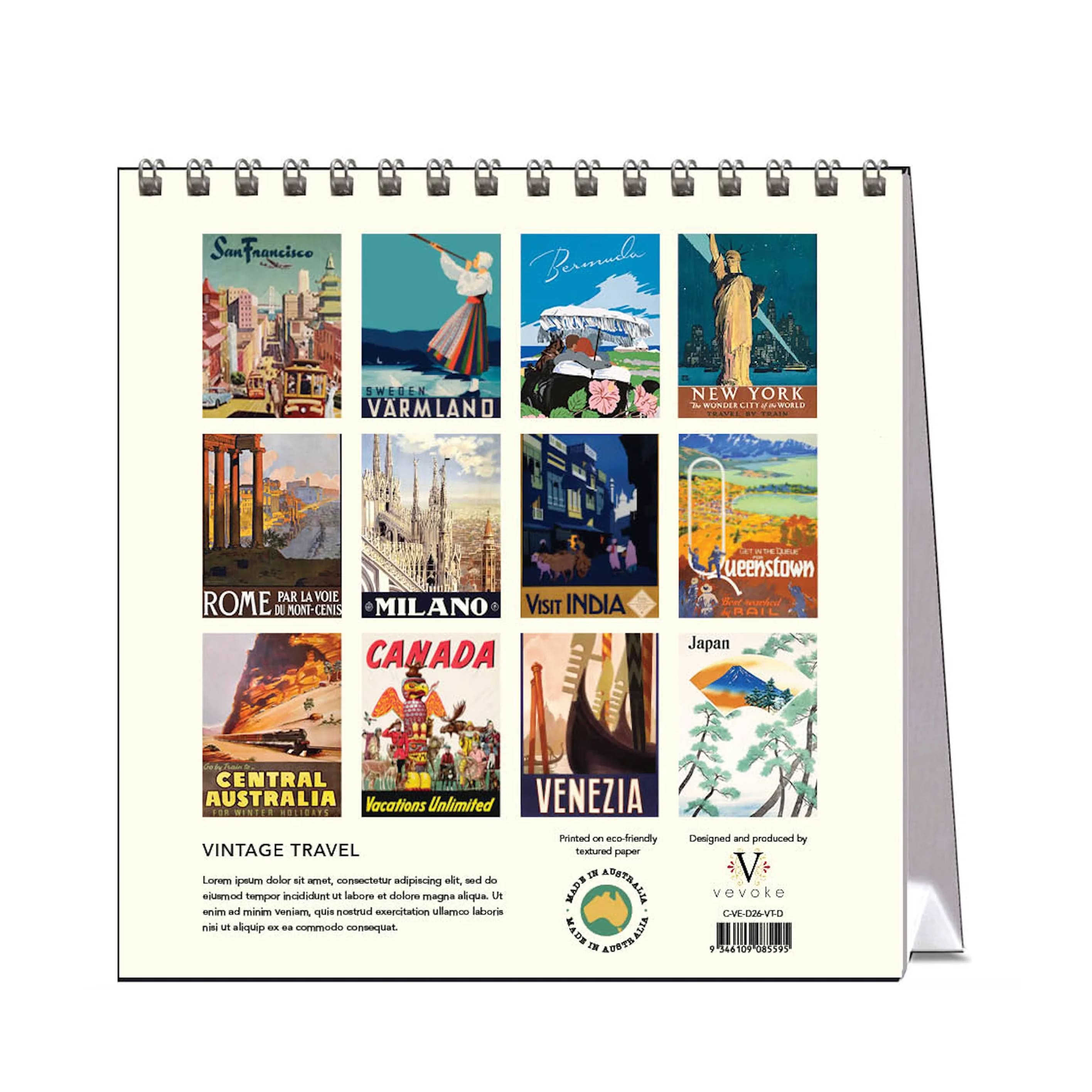 2026 Desk Calendar | Vintage Travel | Vevoke