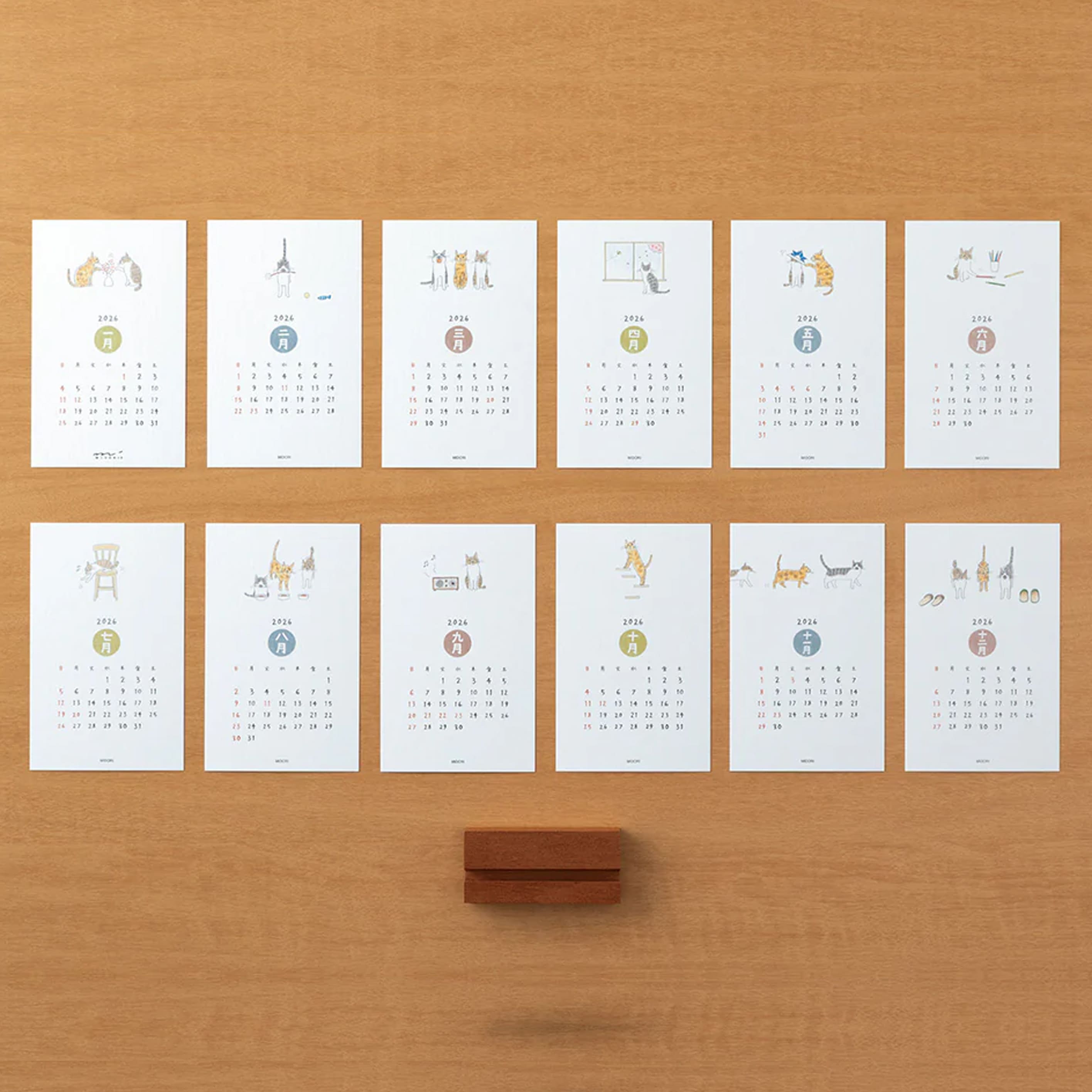 2026 Desk Calendar | Wooden Stand | Cat | Midori