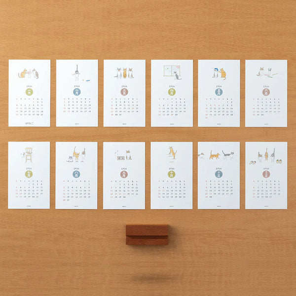 2026 Desk Calendar | Wooden Stand | Cat | Midori
