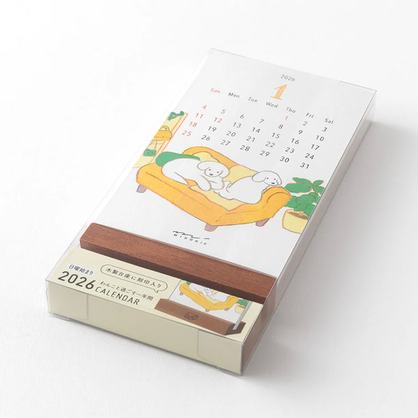 2026 Desk Calendar | Wooden Stand | Dog | Midori