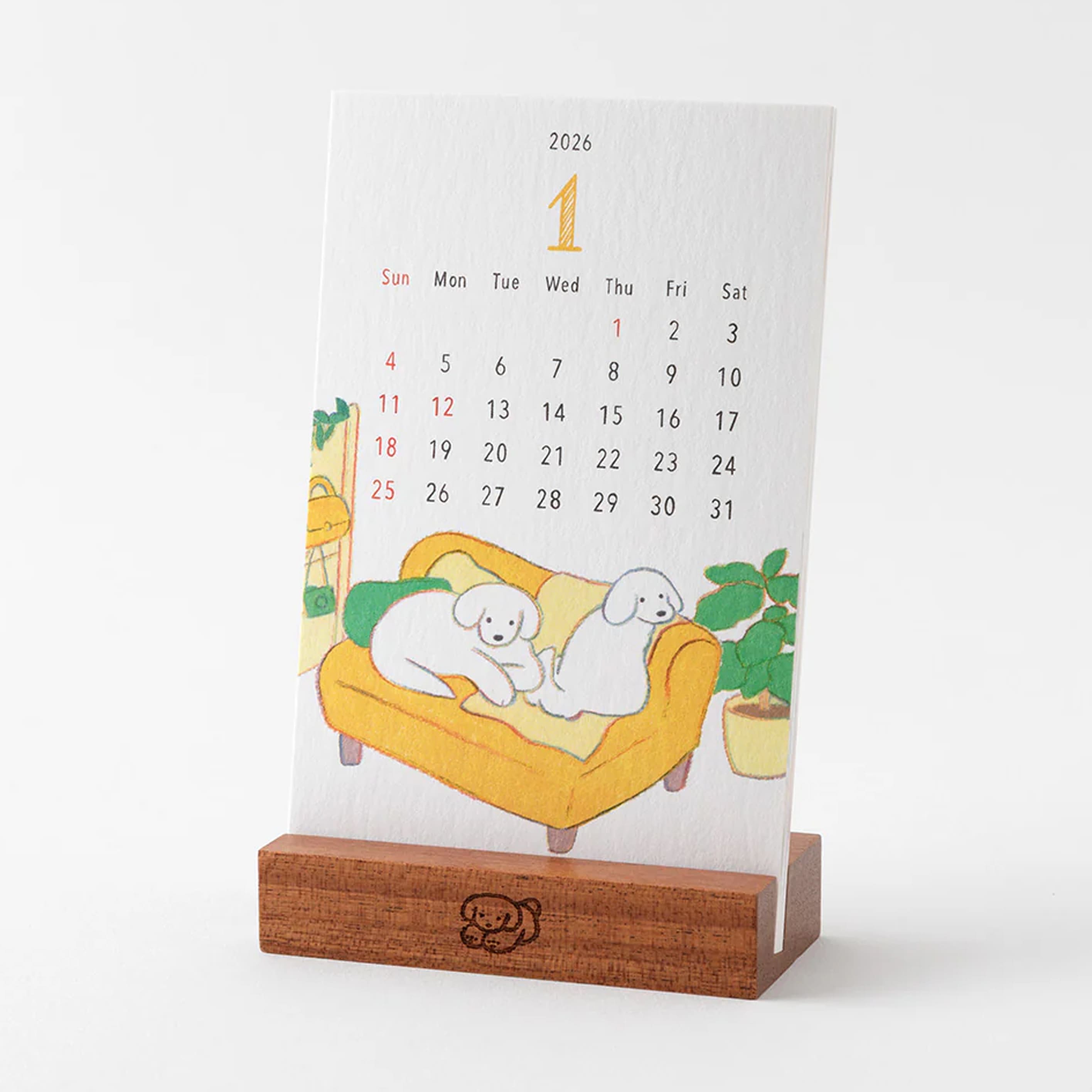 2026 Desk Calendar | Wooden Stand | Dog | Midori