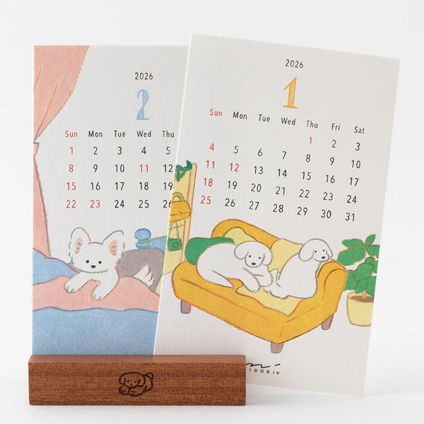2026 Desk Calendar | Wooden Stand | Dog | Midori