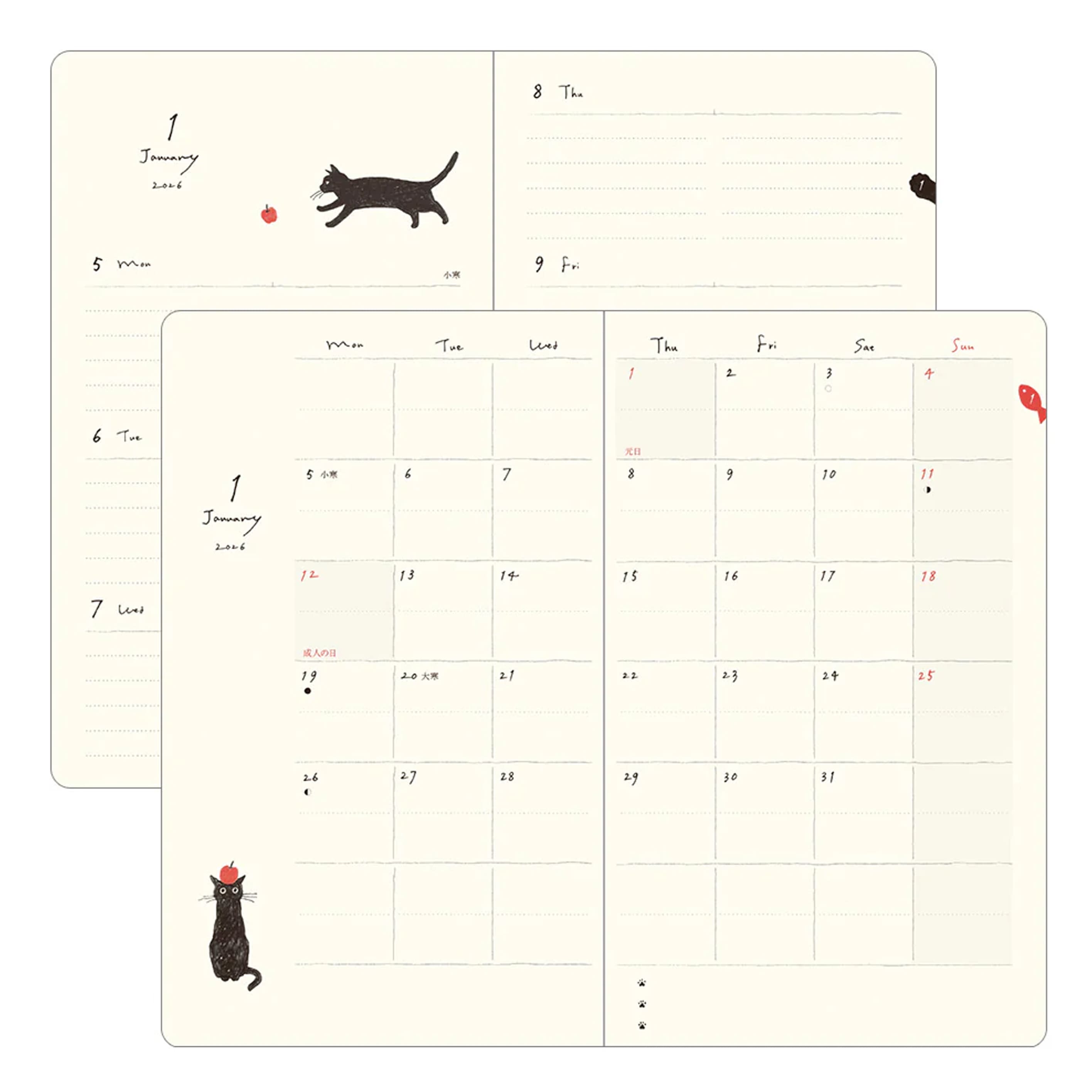 2026 Diary | Book Style | Cat | Navy | Midori