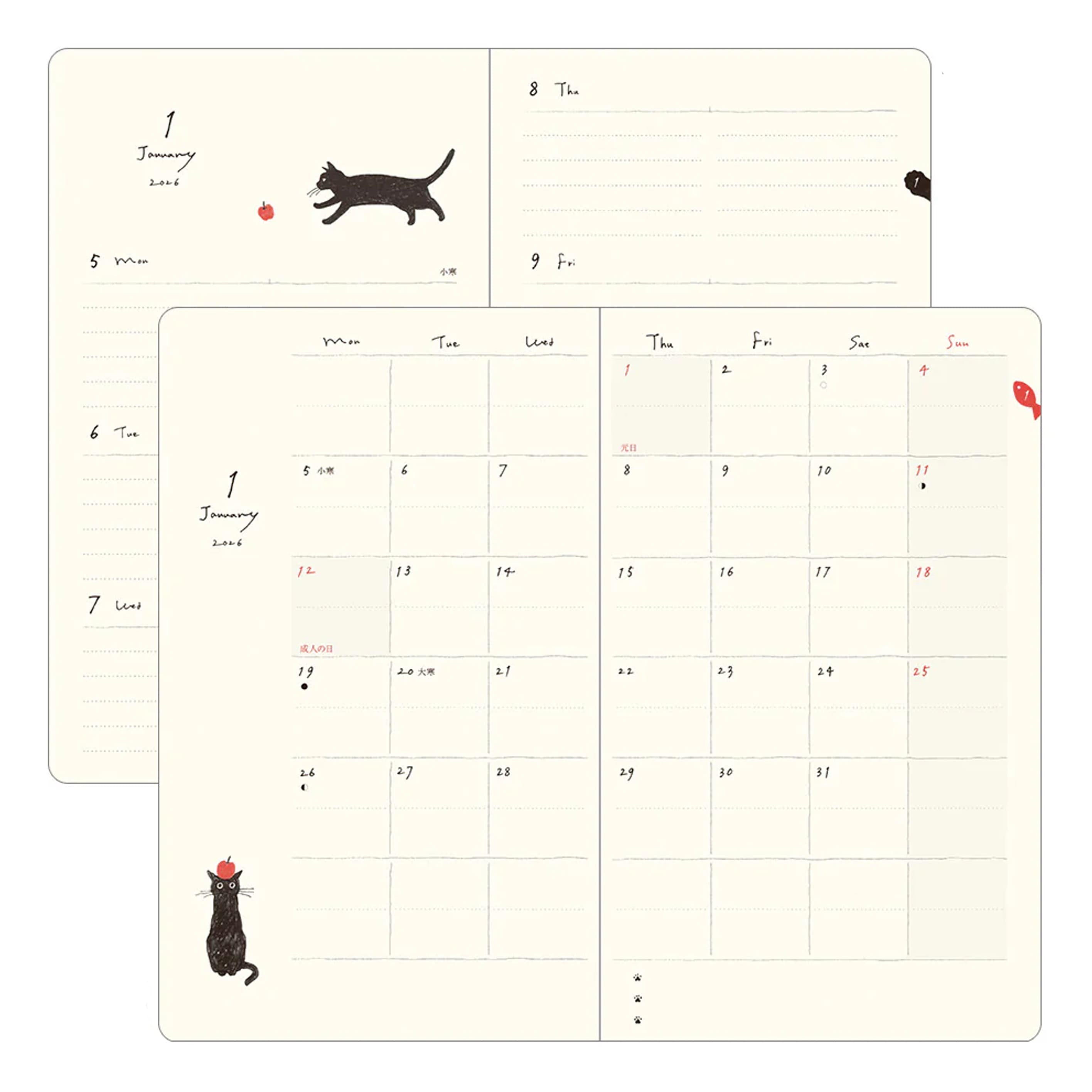 2026 Diary | Book Style | Cat | Grey | Midori