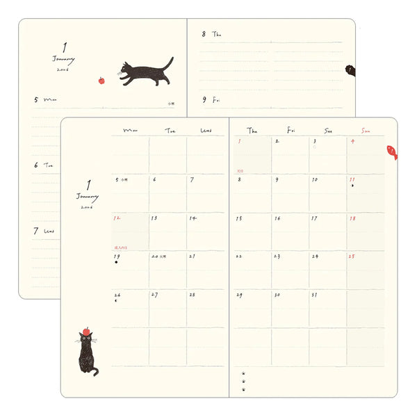 2026 Diary | Book Style | Cat | Grey | Midori