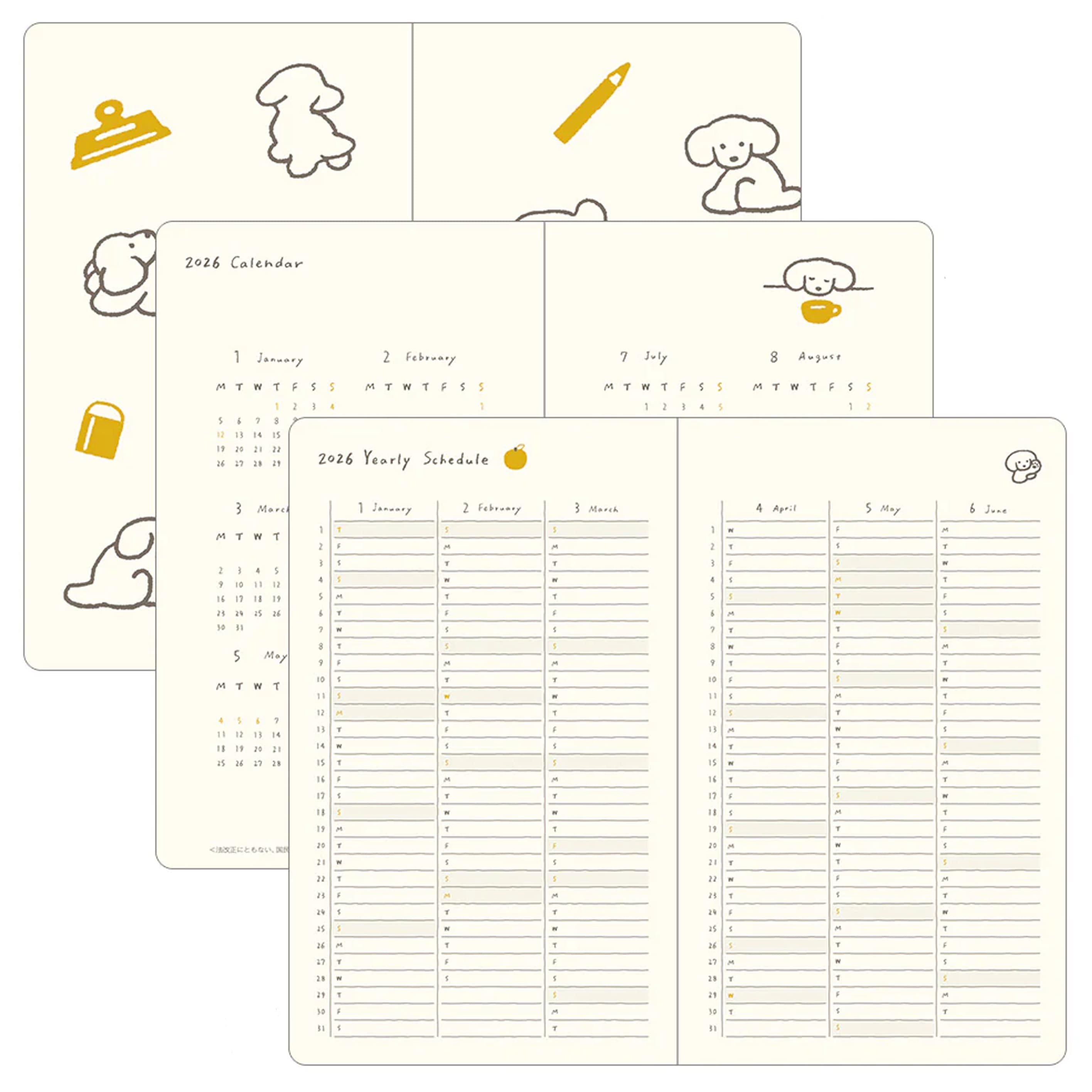 2026 Diary | Book Style | Dogs | Yellow | Midori