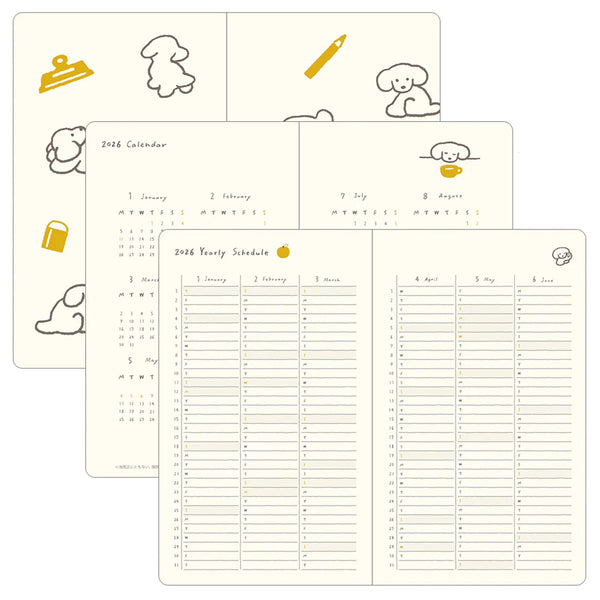 2026 Diary | Book Style | Dogs | Yellow | Midori