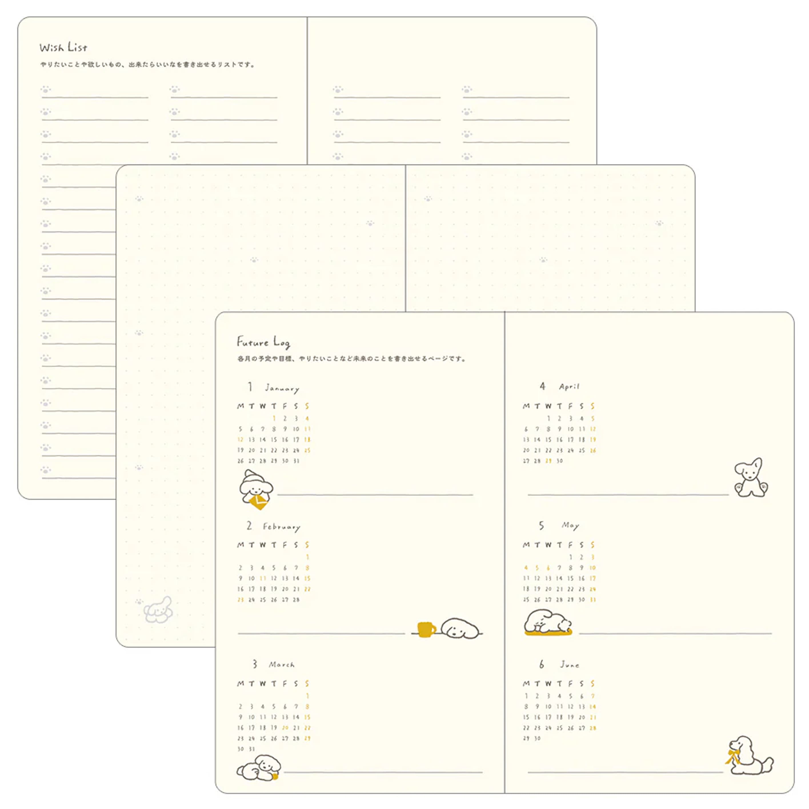 2026 Diary | Book Style | Dogs | Yellow | Midori