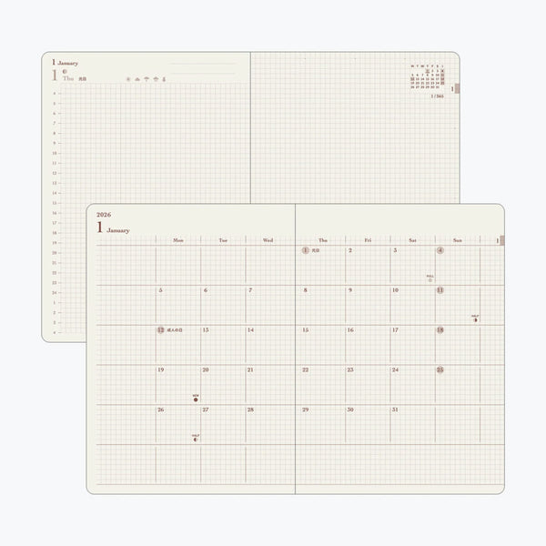 2026 Diary | Monthly Block & Daily | A6 | Hibino | Midori | 2 COLOUR OPTIONS AVAILABLE