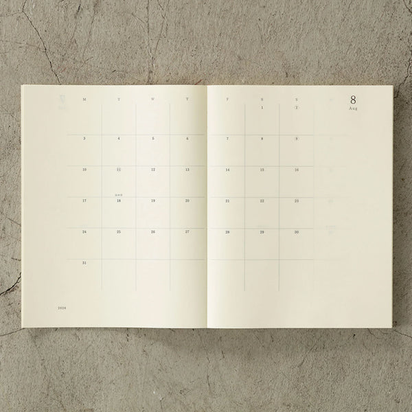 2026 Diary | Notebook Diary | Monthly | Thin | MD Paper | Midori | 2 SIZE OPTIONS AVAILABLE