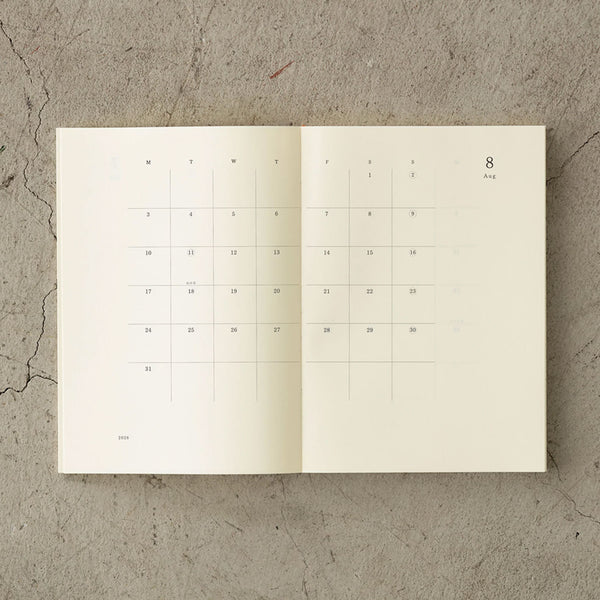 2026 Diary | Notebook Diary | Monthly | Thin | MD Paper | Midori | 2 SIZE OPTIONS AVAILABLE