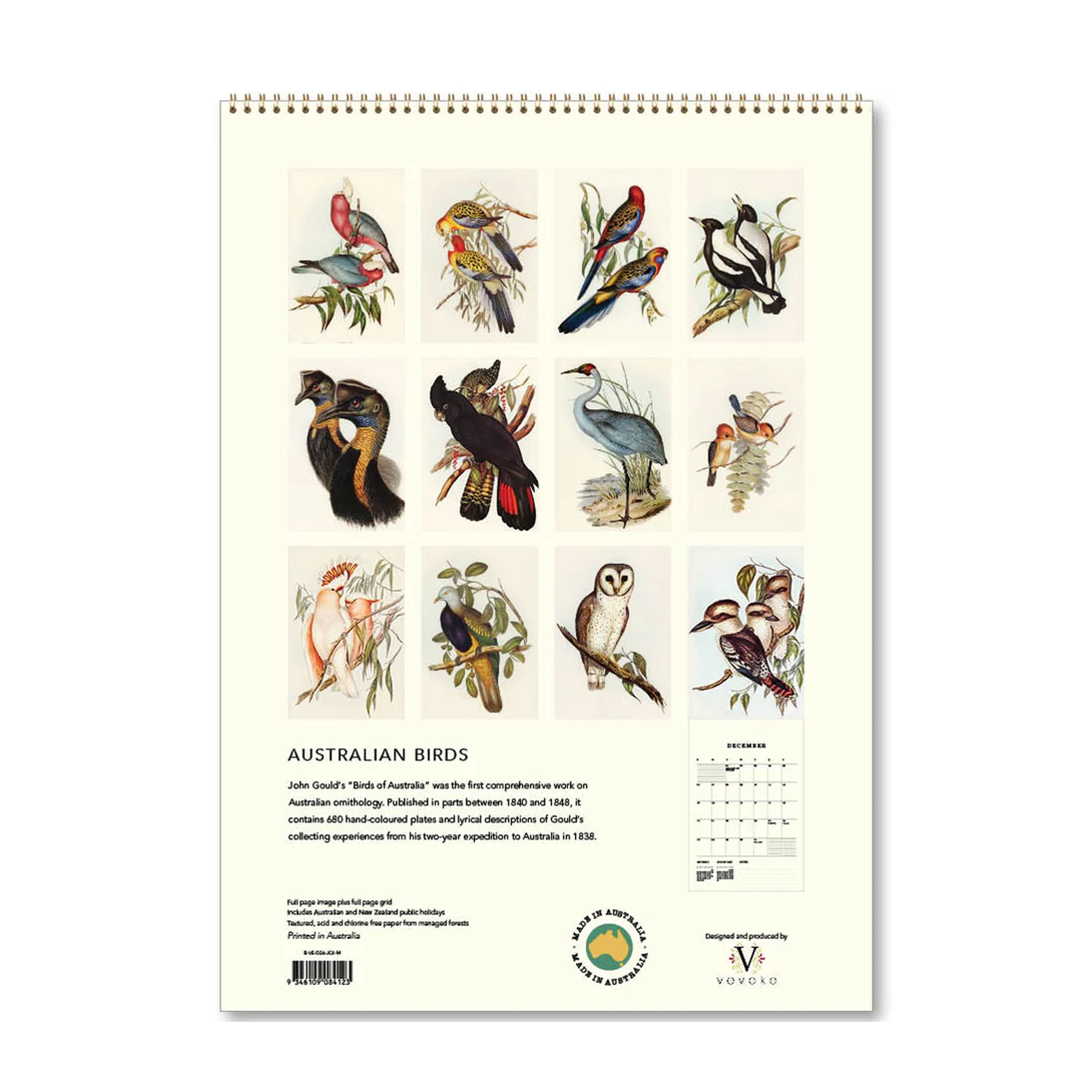 2026 Wall Calendar | Australian Birds John Gould | Vevoke