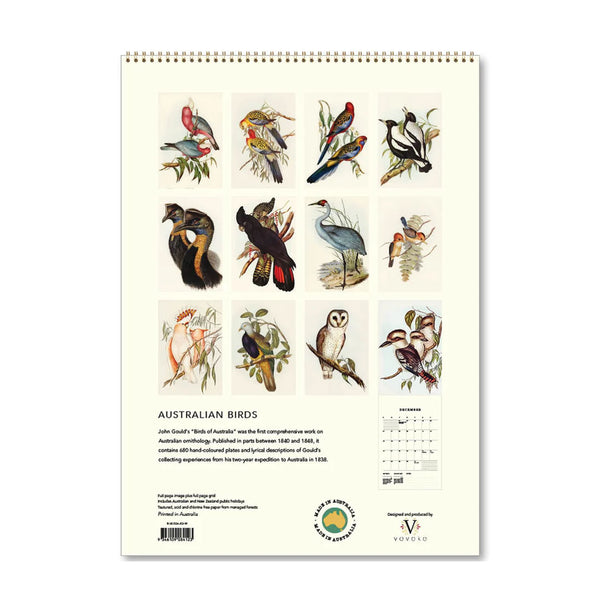 2026 Wall Calendar | Australian Birds John Gould | Vevoke