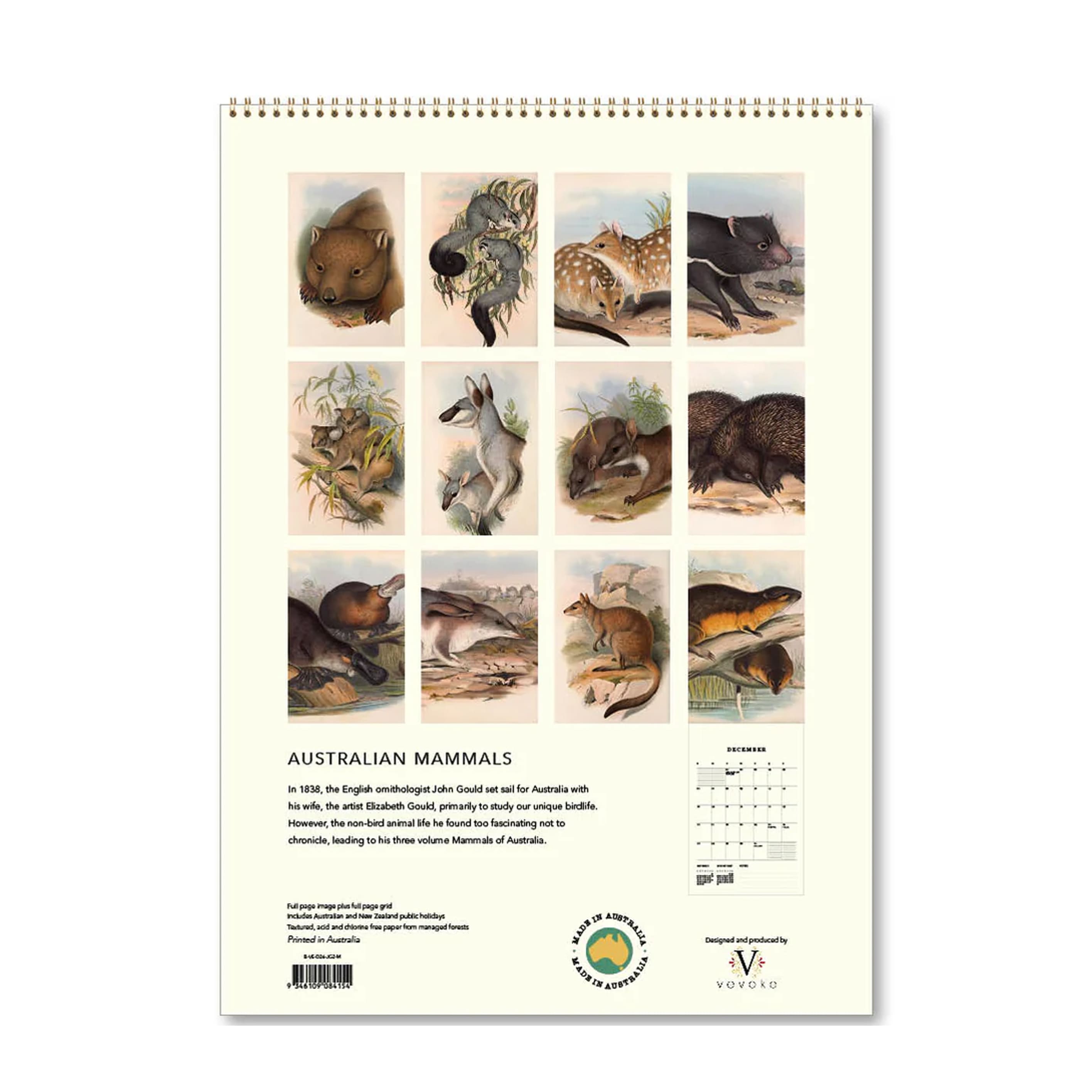 2026 Wall Calendar | Australian Mammals John Gould | Vevoke