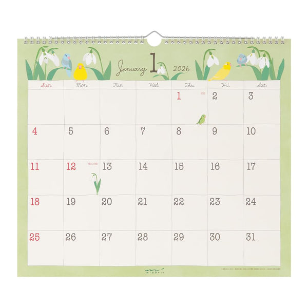 2026 Wall Calendar | Bird | Midori