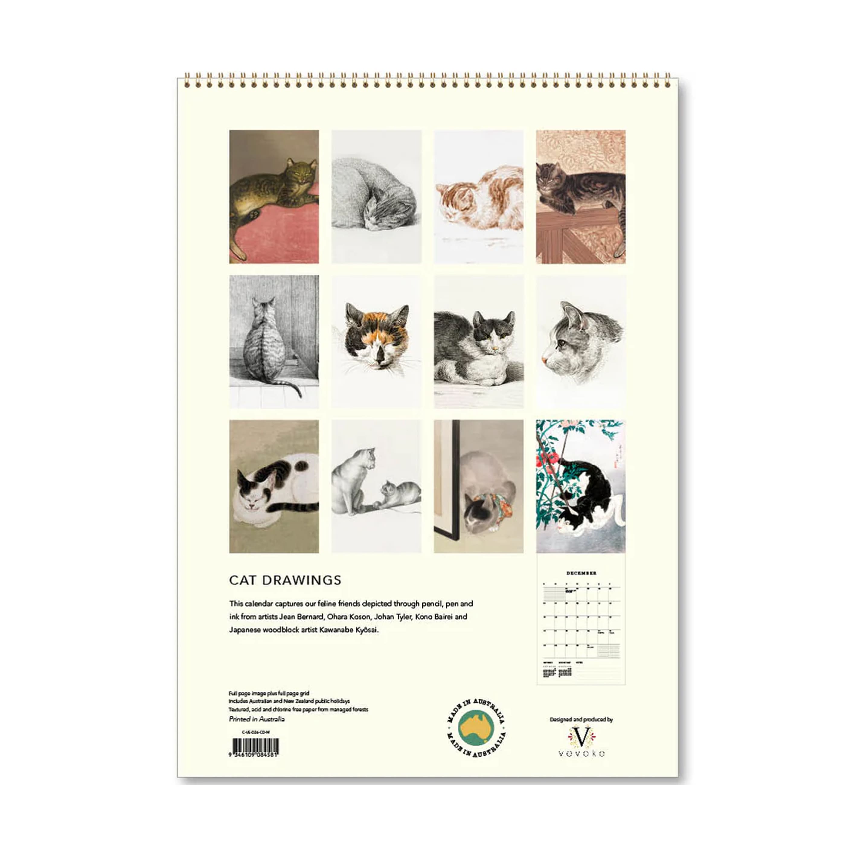 2026 Wall Calendar | Cat Drawings | Vevoke