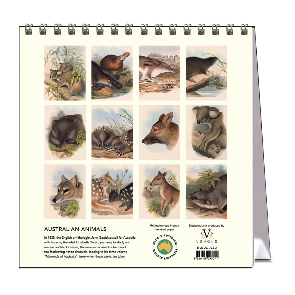 2027 Desk Calendar | John Gould Australian Animals | Vevoke
