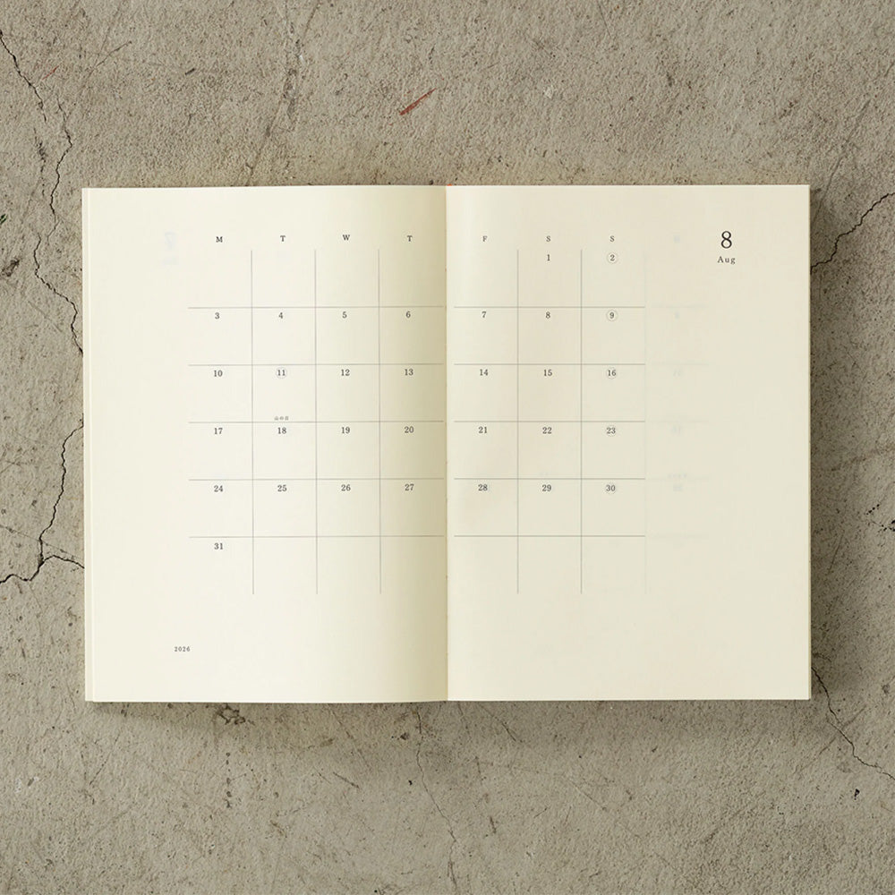 2027 Diary | Notebook Diary | Monthly Block & Memo | MD Product | Midori | 4 SIZE OPTIONS AVAILABLE