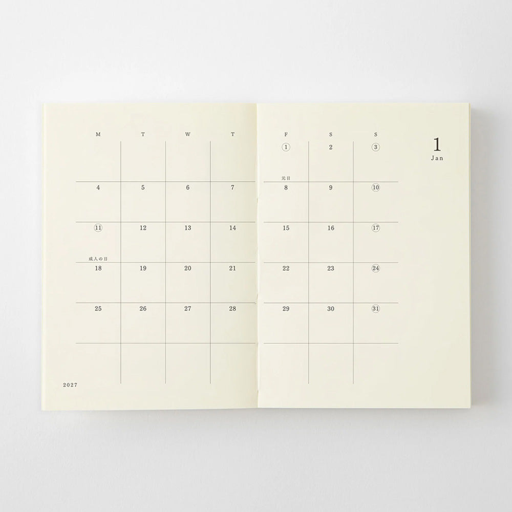 2027 Diary | Notebook Diary | Monthly Block & Memo | MD Product | Midori | 4 SIZE OPTIONS AVAILABLE