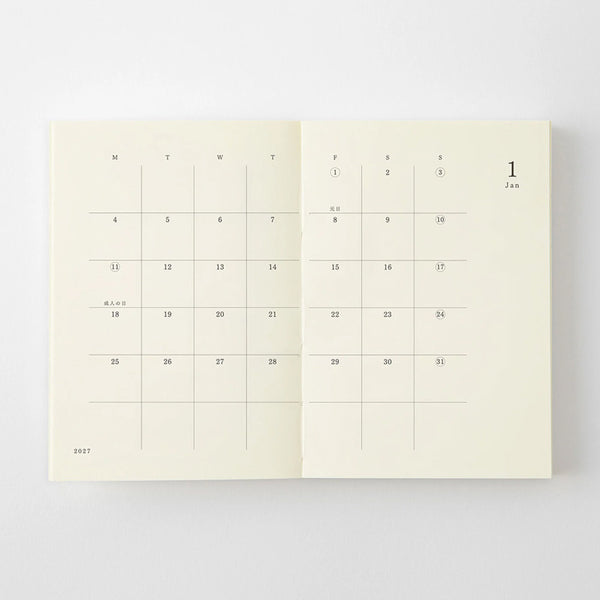 2027 Diary | Notebook Diary | Monthly Block & Memo | MD Product | Midori | 4 SIZE OPTIONS AVAILABLE
