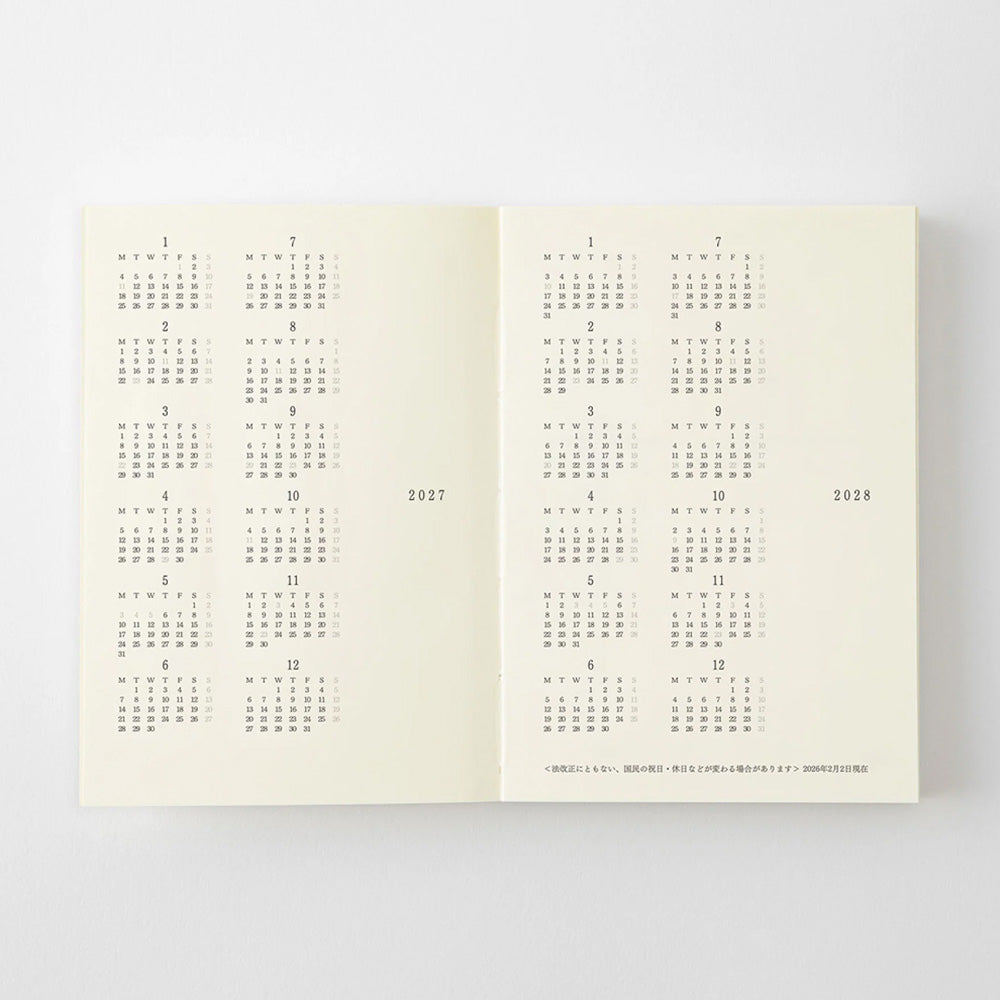 2027 Diary | Notebook Diary | Monthly Block & Memo | MD Product | Midori | 4 SIZE OPTIONS AVAILABLE