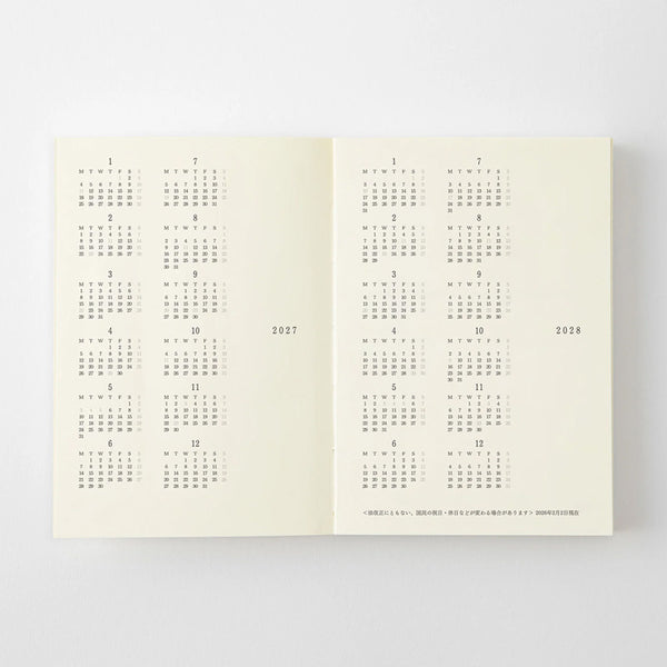 2027 Diary | Notebook Diary | Monthly Block & Memo | MD Product | Midori | 4 SIZE OPTIONS AVAILABLE