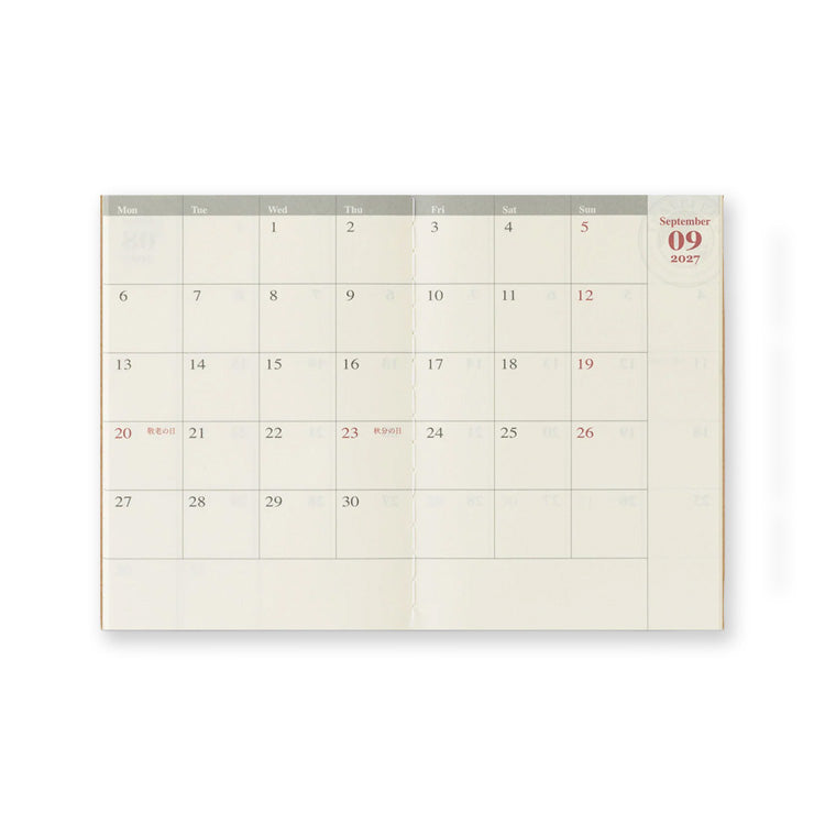 2027 Diary | Insert | Monthly | Traveler's Company | 2 SIZE OPTIONS AVAILABLE