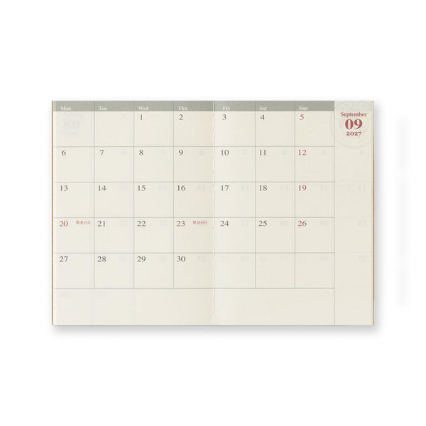 2027 Diary | Insert | Monthly | Traveler's Company | 2 SIZE OPTIONS AVAILABLE