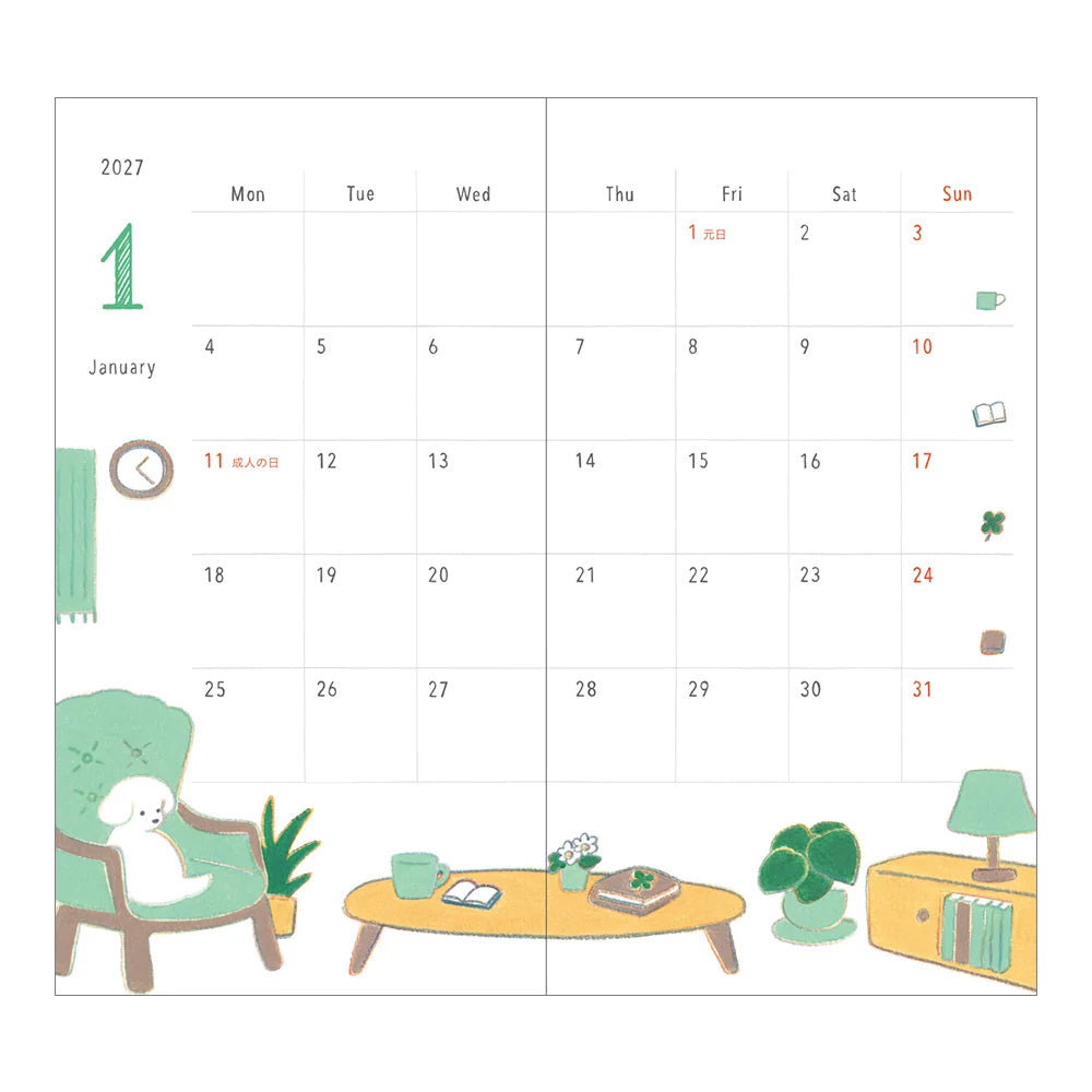 2027 Diary | Weekly | Pocket Diary | B6 | Dog | Midori