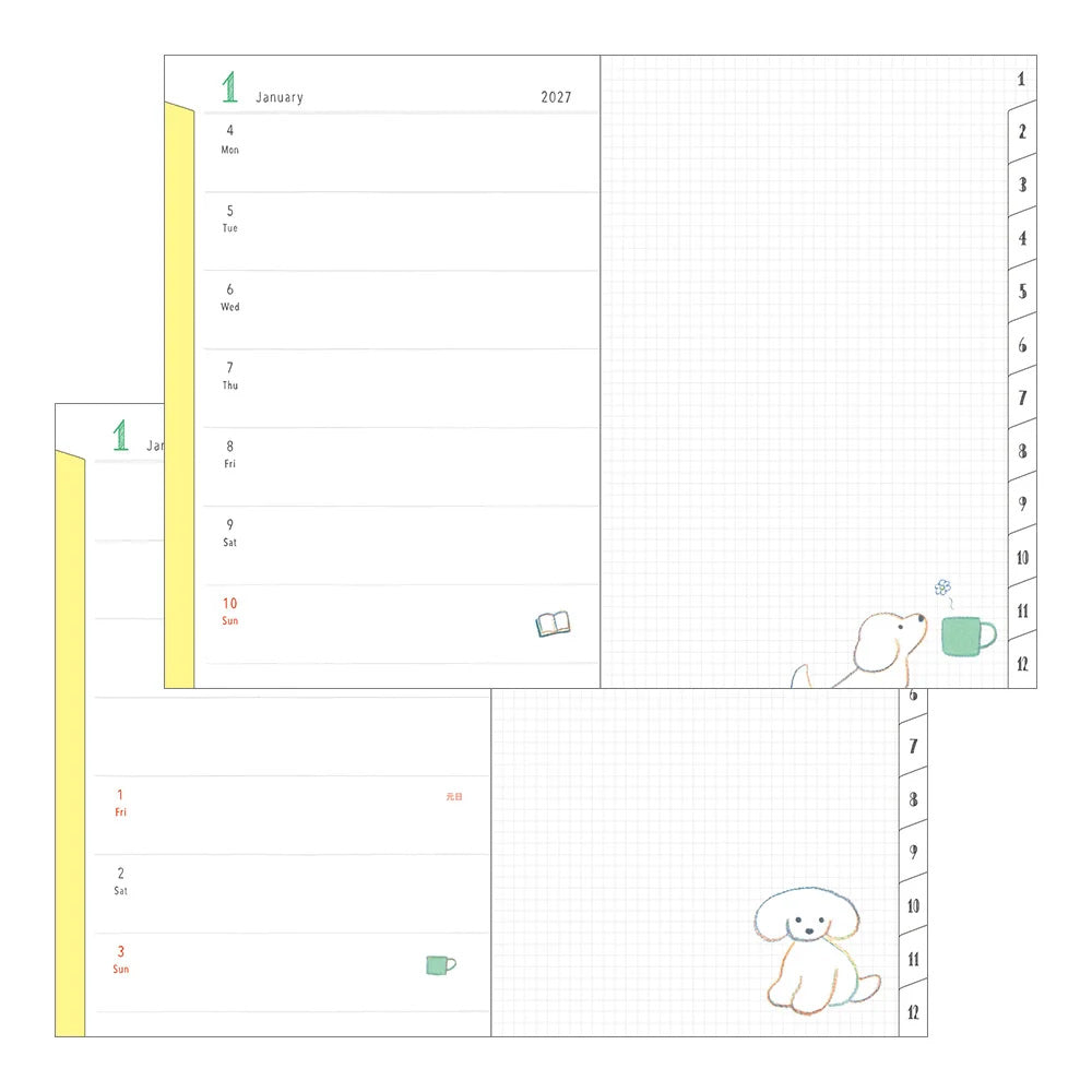2027 Diary | Monthly | Pocket Diary | Slim | Dog | Midori