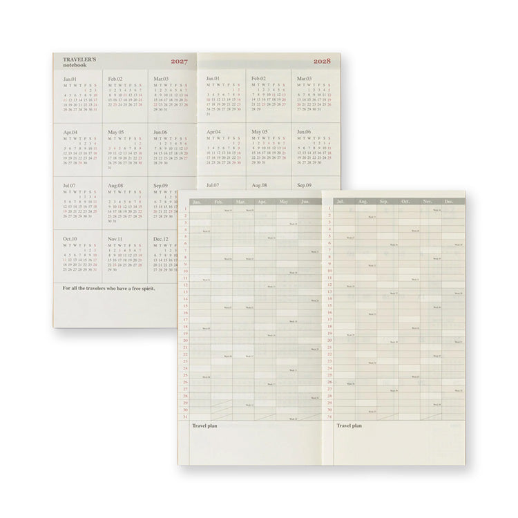2027 Diary | Insert | Monthly | Traveler's Company | 2 SIZE OPTIONS AVAILABLE