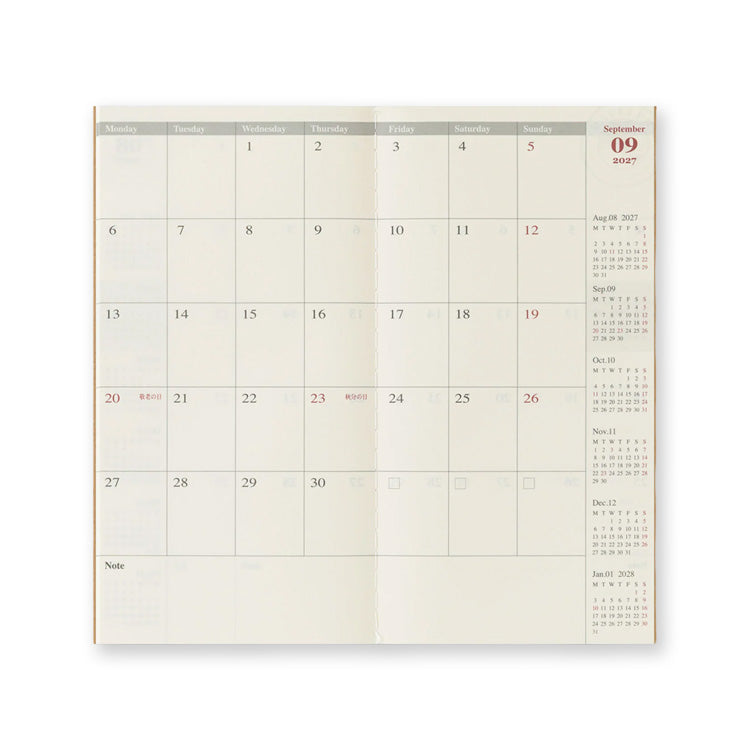2027 Diary | Insert | Monthly | Traveler's Company | 2 SIZE OPTIONS AVAILABLE