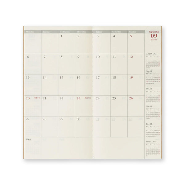 2027 Diary | Insert | Monthly | Traveler's Company | 2 SIZE OPTIONS AVAILABLE