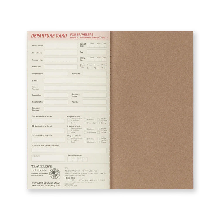 2027 Diary | Insert | Regular | Weekly & Memo | Traveler's Company