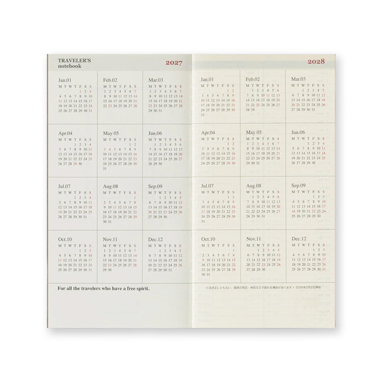 2027 Diary | Insert | Regular | Weekly & Memo | Traveler's Company