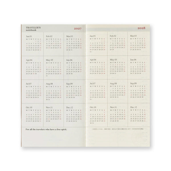 2027 Diary | Insert | Regular | Weekly Vertical | Traveler's Company