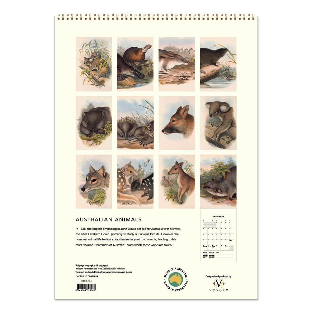 2027 Wall Calendar | John Gould Australian Animals | Vevoke