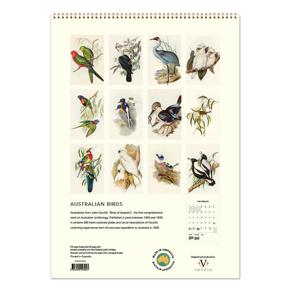 2027 Wall Calendar | John Gould Australian Birds | Vevoke