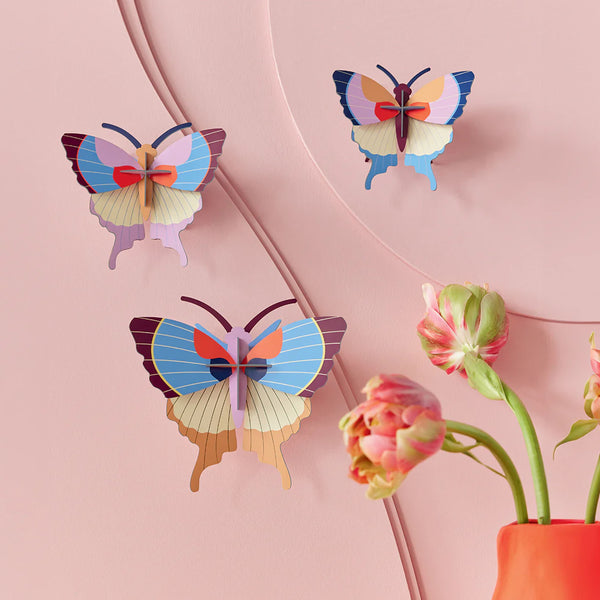 3D Cardboard Model Kit | Wall Art | A4 | Set of 3 Models | Plum Fringe Butterflies | Studio Roof