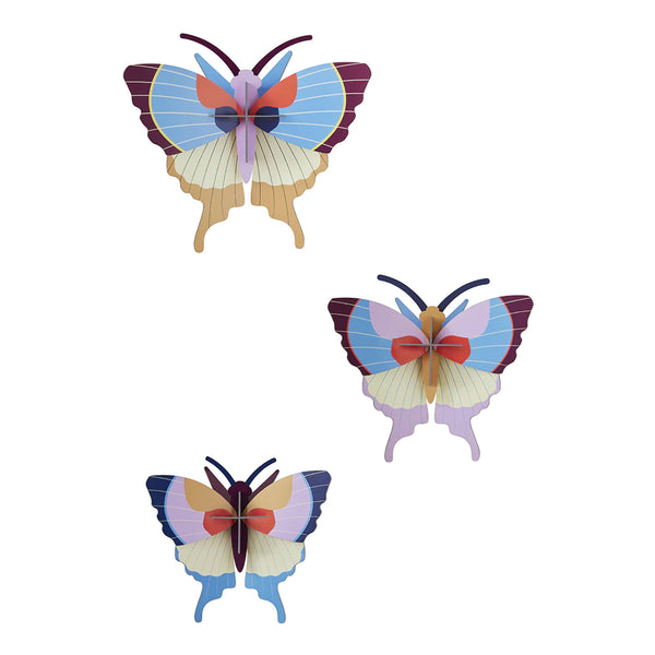 3D Cardboard Model Kit | Wall Art | A4 | Set of 3 Models | Plum Fringe Butterflies | Studio Roof