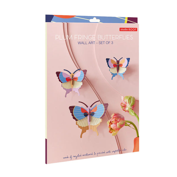 3D Cardboard Model Kit | Wall Art | A4 | Set of 3 Models | Plum Fringe Butterflies | Studio Roof