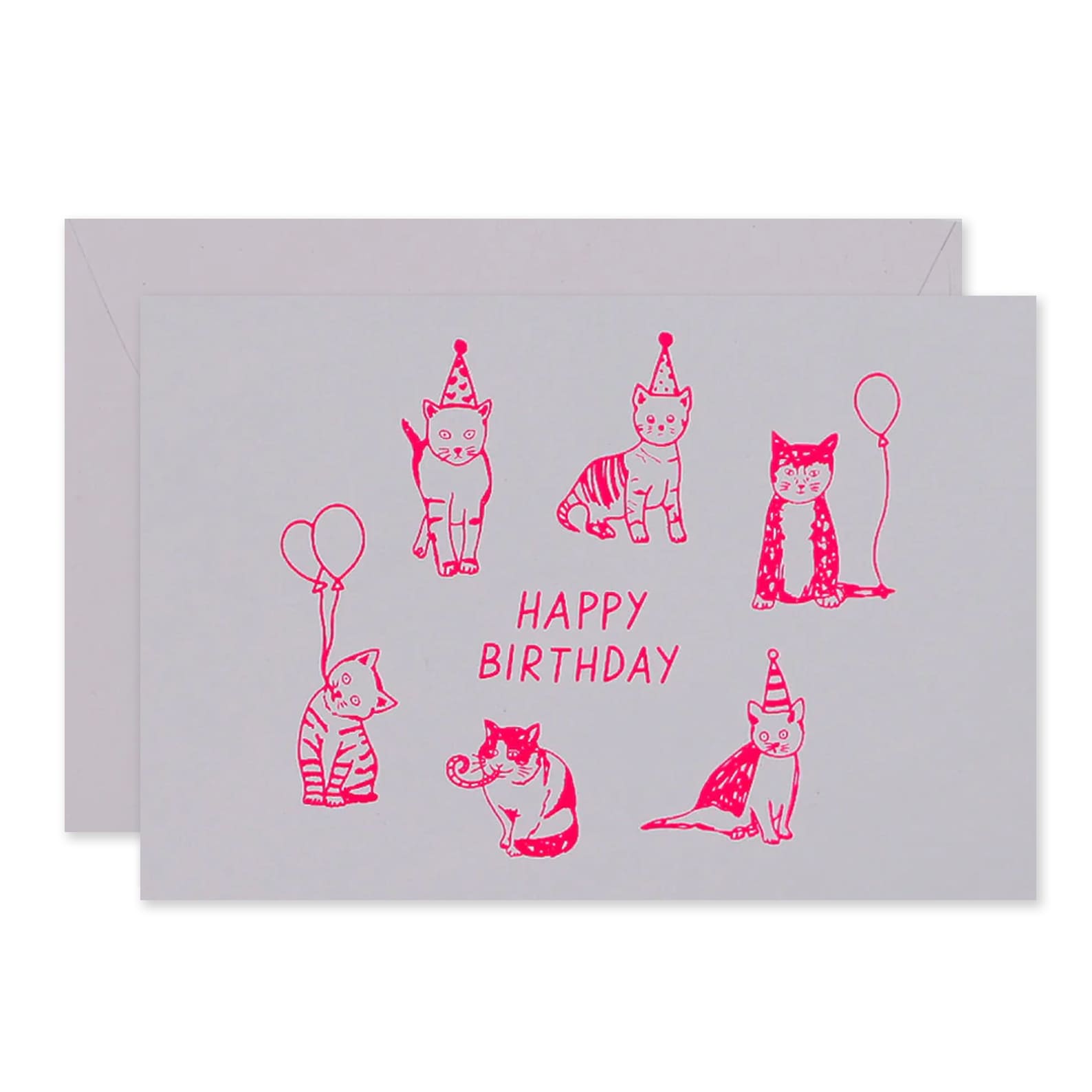 Birthday Card | Party Cats | Neon Pink on White | Me & Amber