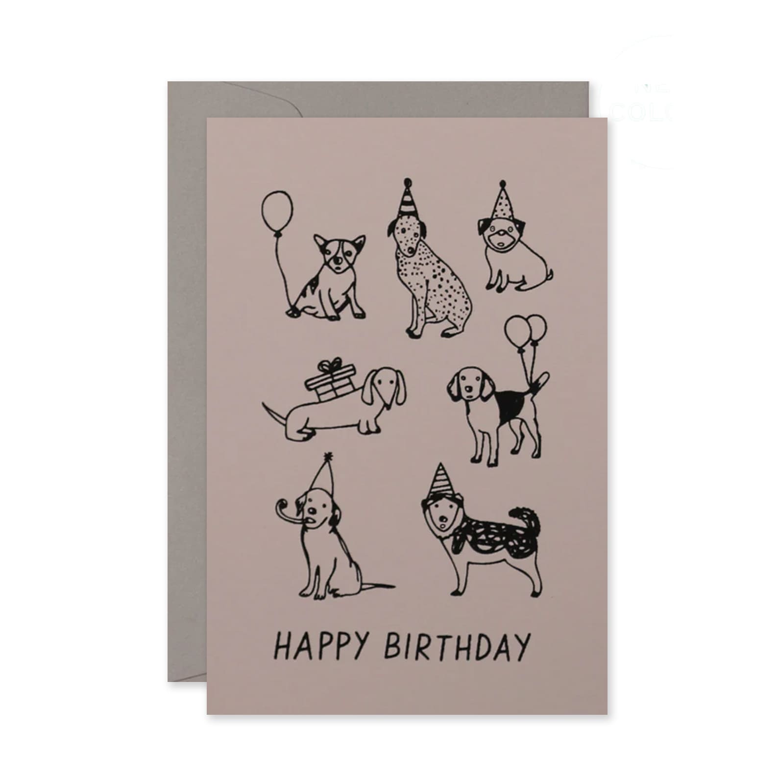 Birthday Card | Party Dogs | Black on Blush | Me & Amber