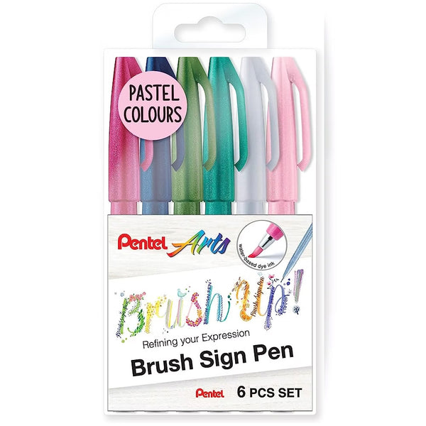 Brush Pen | Brush Sign Pen | Set of 6 | Pastel | Pentel