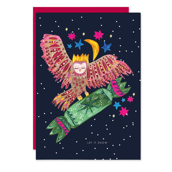 Christmas Card | Owl with Cracker | Hutch Cassidy