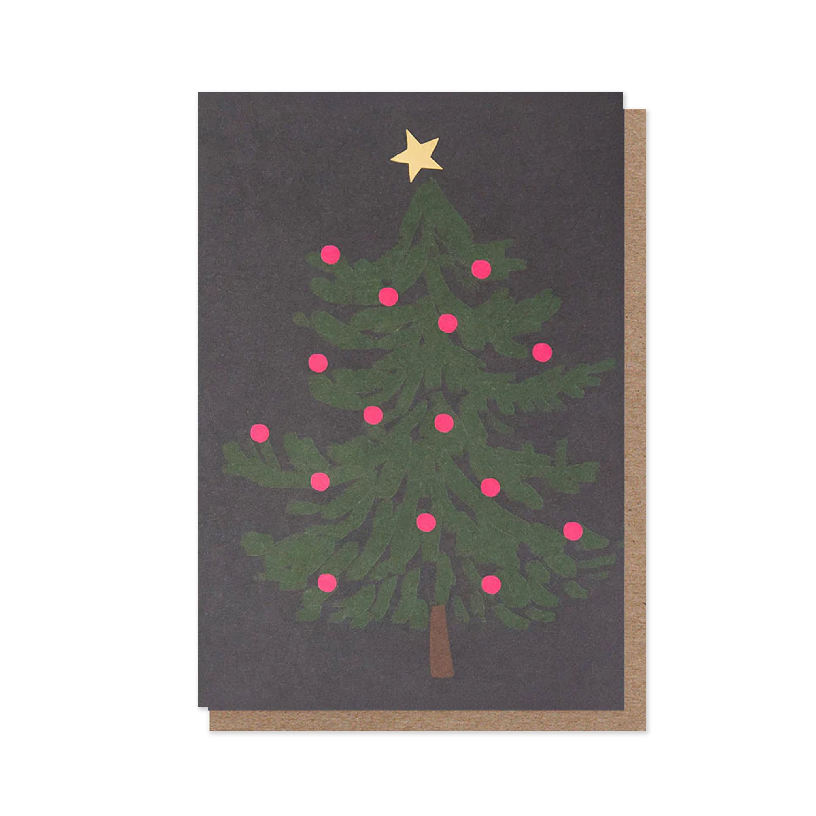 Christmas Card | Pack of 10 | Tree With Pink Baubles | Caroline Gardner