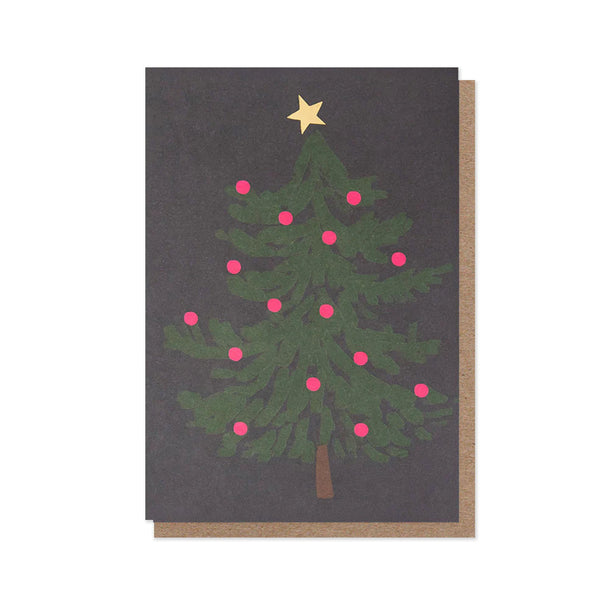 Christmas Card | Pack of 10 | Tree With Pink Baubles | Caroline Gardner